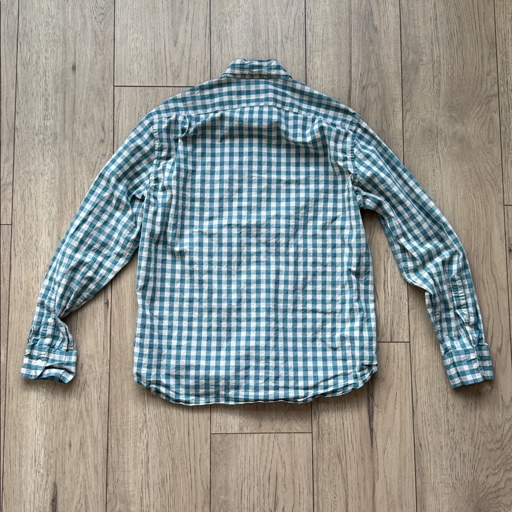 J Crew Slim Untucked Flex Washed Green Gingham Button Down Shirt Men’s Large